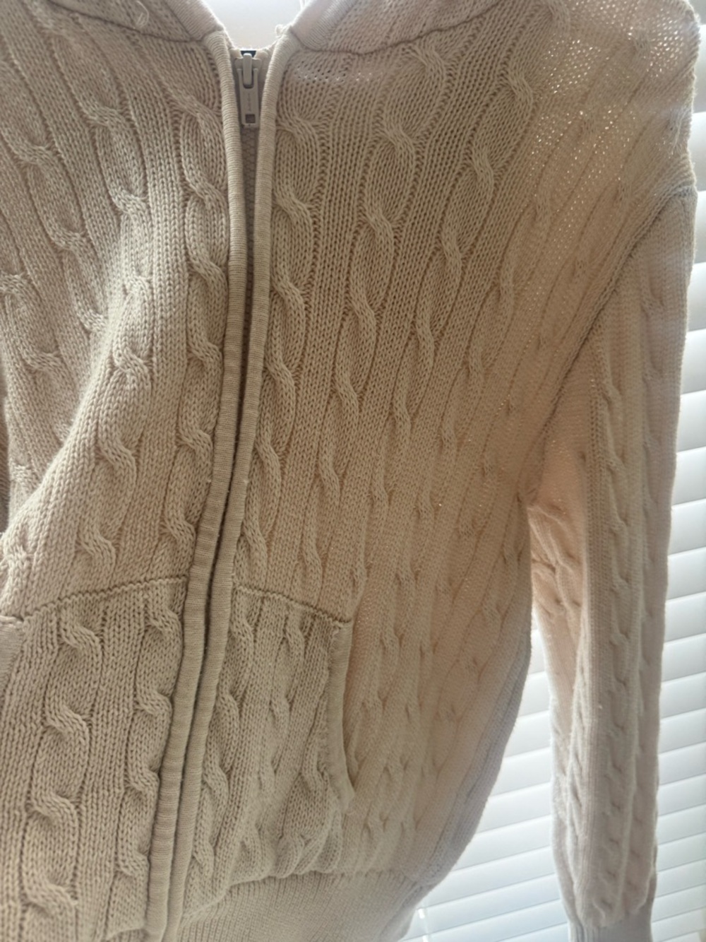 Brandy Melville Cream Cable-Knit Zip Hoodie - Picture 3 of 5